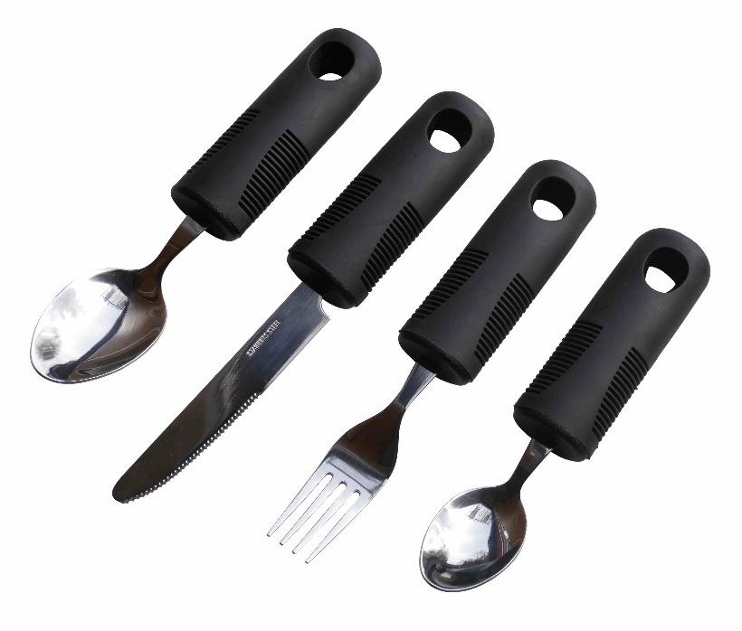 Elderly Adaptive Utensils Black Rubber Handle Stainless Steel Knife Fork  Spoons for Hand Tremors Arthritis X